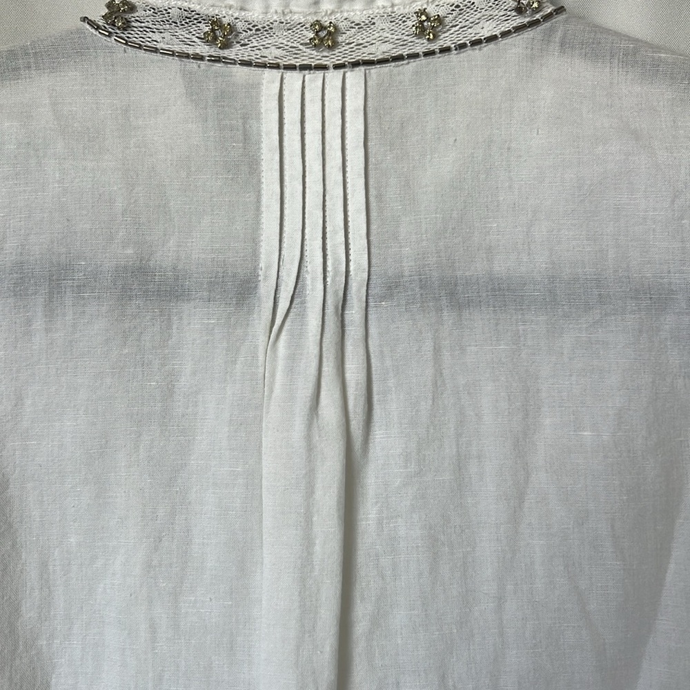 Floreat Anthropologie Rhinestone and Lace Button Down Linen Shirt - Picture 8 of 11
